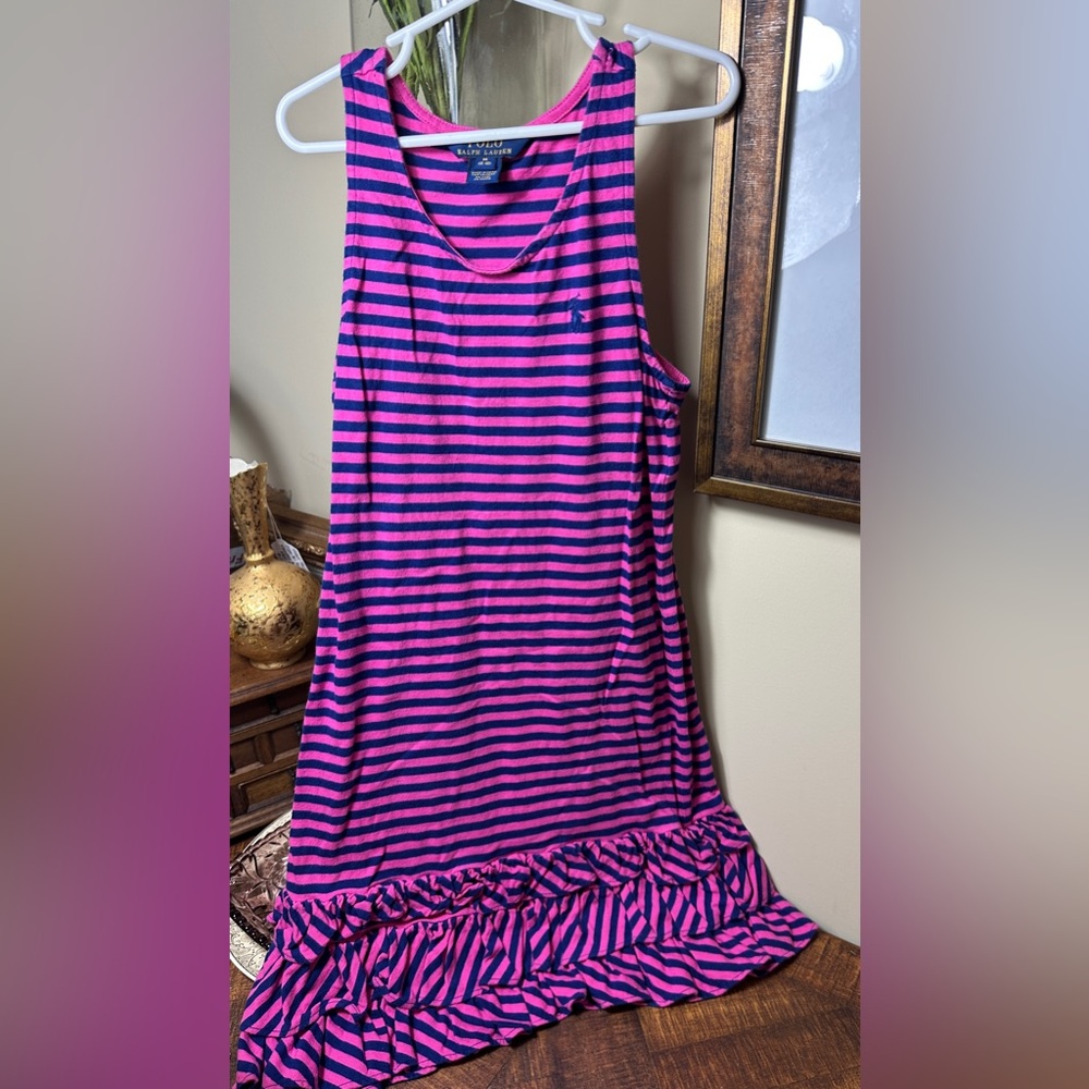 Polo Ralph Lauren M (8-10) Navy Blue Pink Striped Dress - Picture 4 of 4